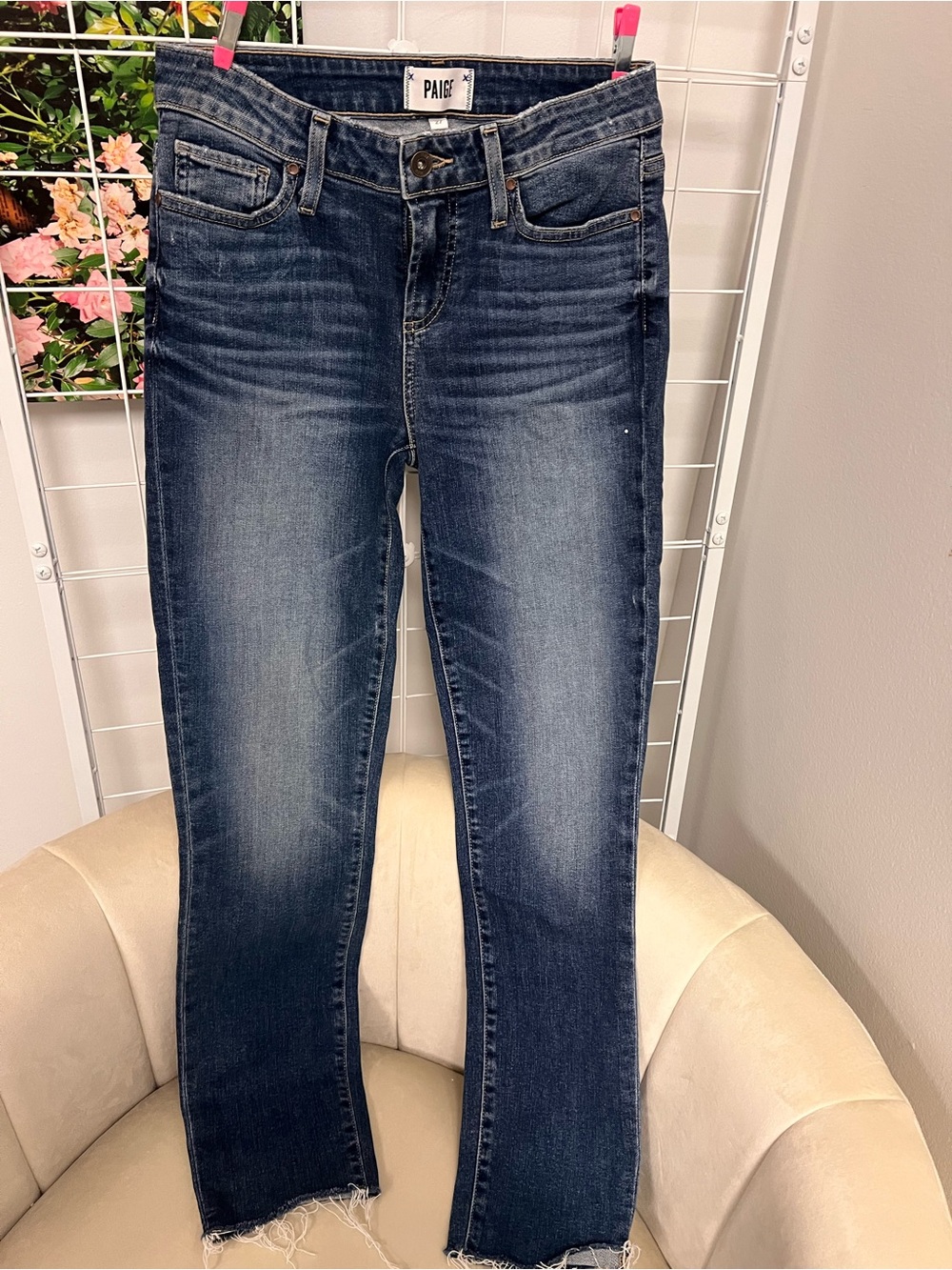 PAIGE Women's Medium Dark Blue Straight Leg Jeans